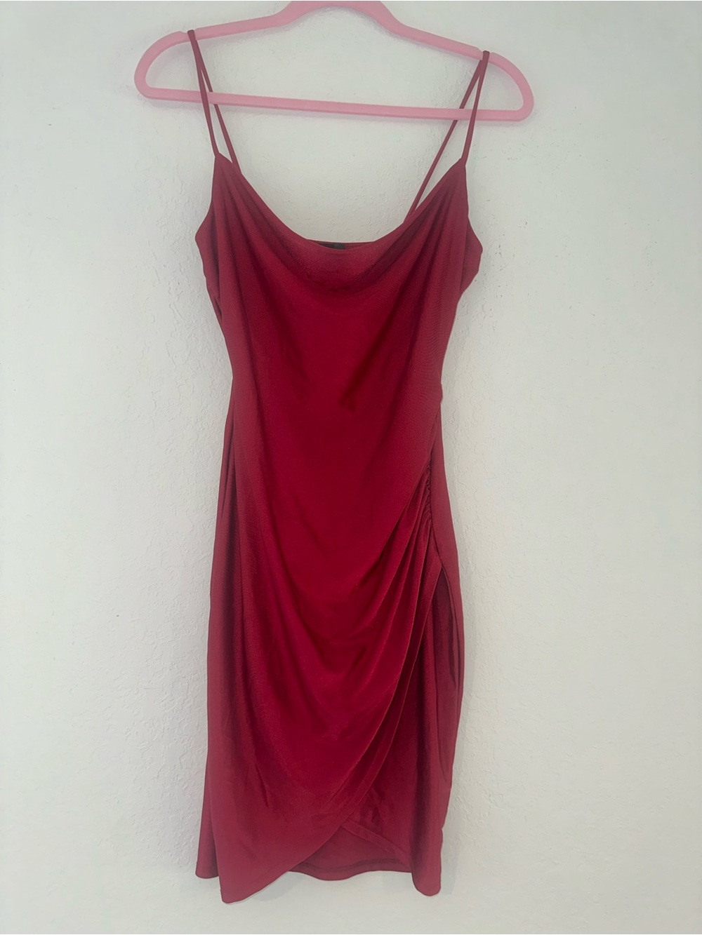 Windsor Small Red Classic Cocktail Asymmetrical Cowl Neck Semi Formal Midi Dress